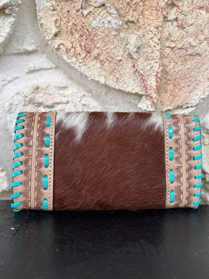 Turquosie Tangle : Tooled Leather Turquoise Stitched Cowhide Wallet