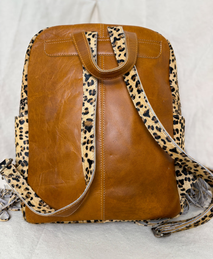 The Wild Hair Backpack | Genuine Hair-on Cowhide Leather Backpack with Leopard Print Fringe
