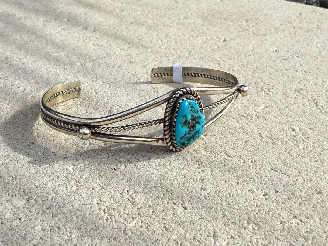 Navajo Handmade Sterling Silver and Turquoise Cuff 6.5” (with flex)