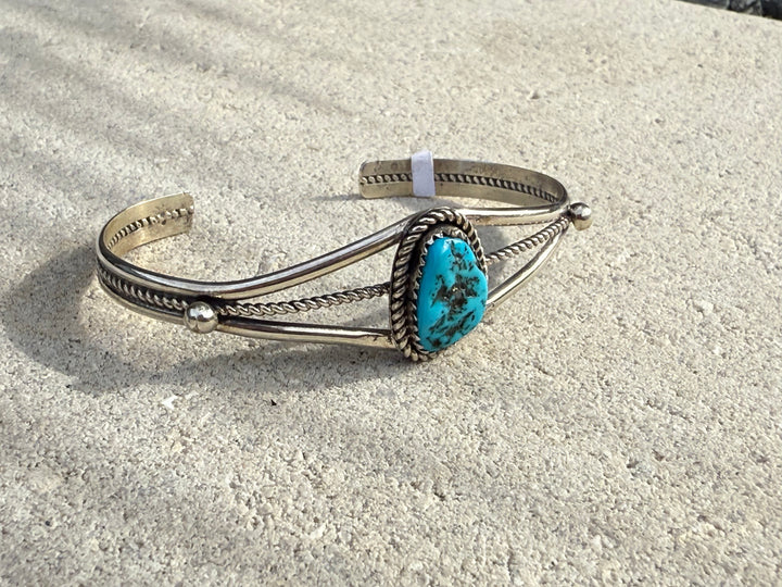 Navajo Handmade Sterling Silver and Turquoise Cuff 6.5” (with flex)