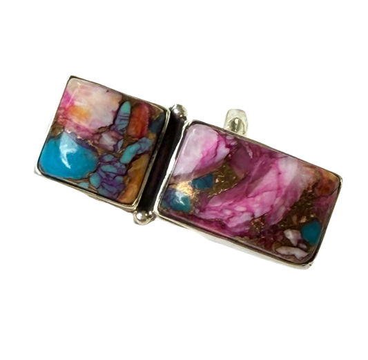 Cotton Candy Skies - Mojave Turquoise Double Pannel Sterling Silver Ring - Size 7