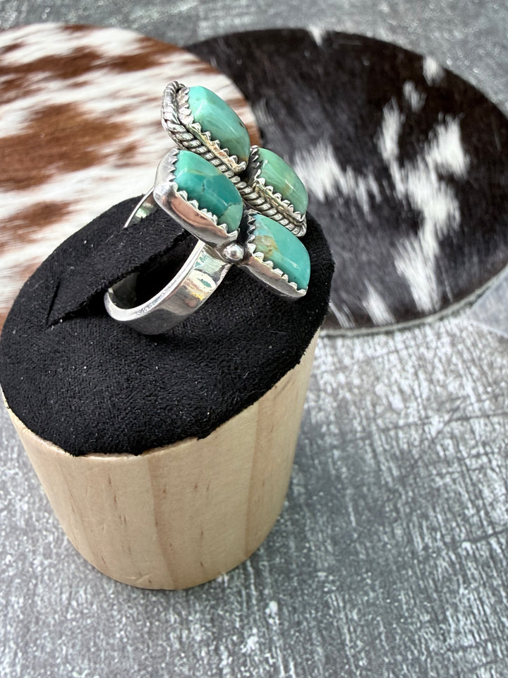Four Stone Turquoise Floater Ring | Sterling Silver | Adjustable Size 7.5–10 | Handmade