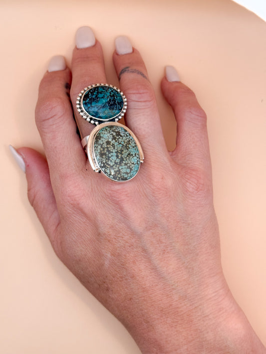 Southwestern Designer Turquoise & Sterling 925 Adjustable Ring