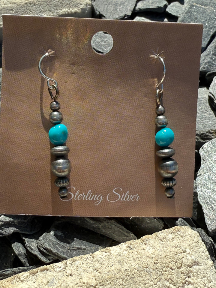 Sterling Silver Desert Pearl Dangle Drop Earrings with Turquoise