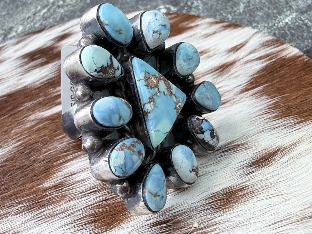 Wilson Dawes Golden Hills Turquoise Cluster Statement Ring — Navajo Handmade Sterling Silver