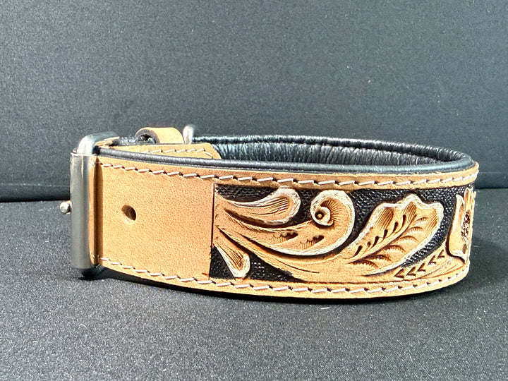 Magnolia Beau | (M/L) Natural Floral Leather Hand Tooled Dog Collar