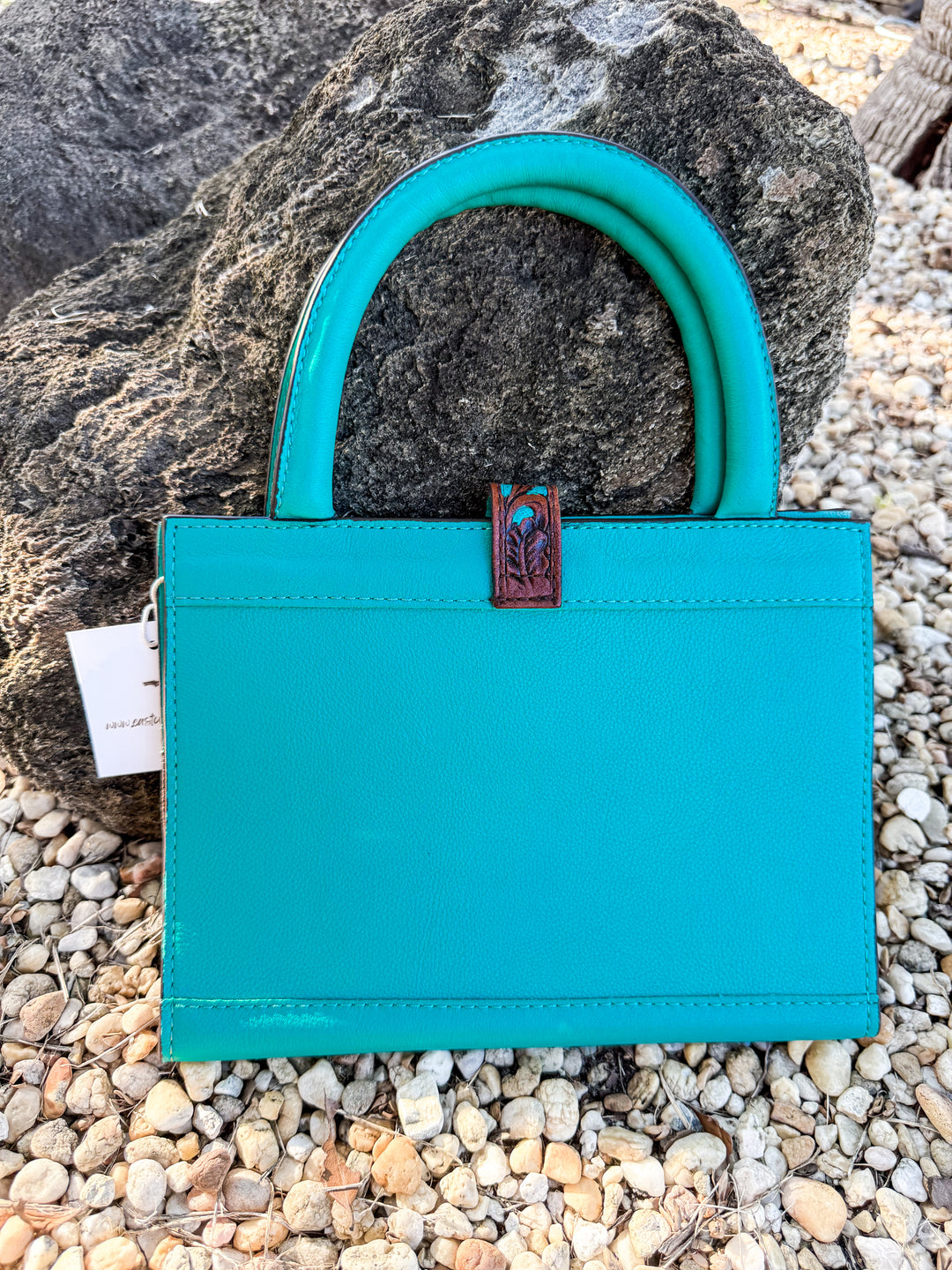 Tooled leather and Cowhide Book / standard size Leather Bible Cover with Turquoise Handles