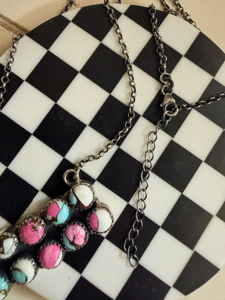 Cotton Candy Turquoise Bar Necklace | Sterling Silver 10-Stone Necklace