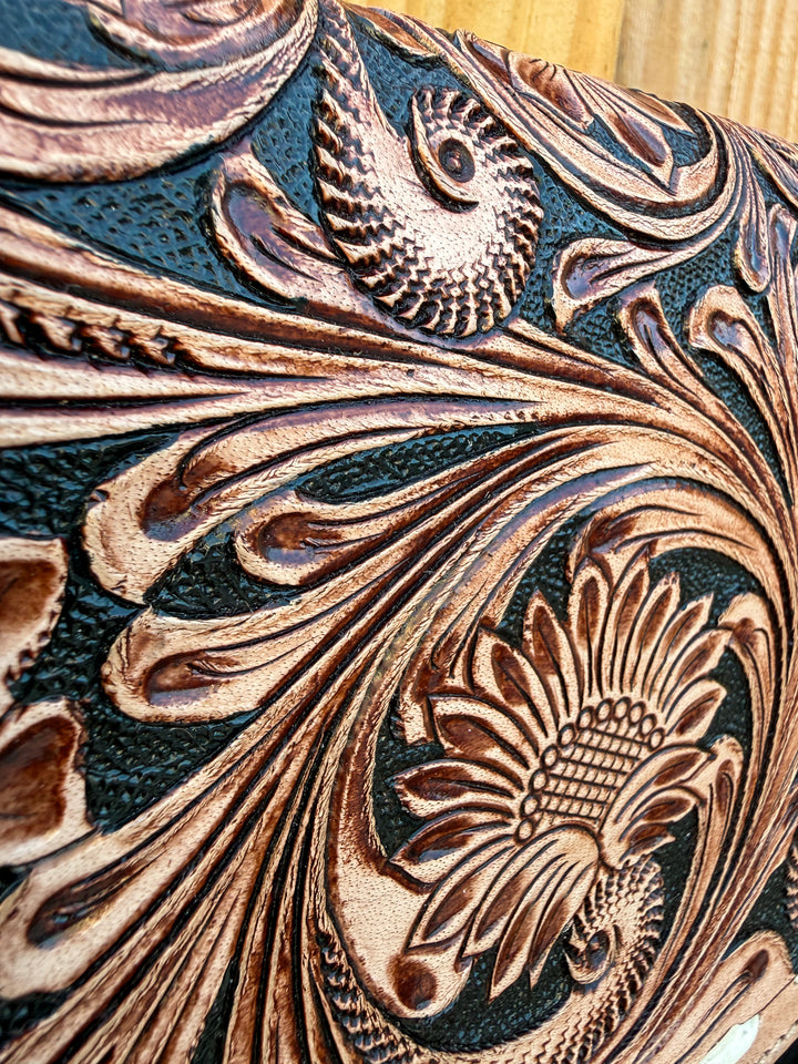 The Lee Tooled Boot Stitch Crossbody |
Genuine Leather & Hair-On Cowhide Western Purse