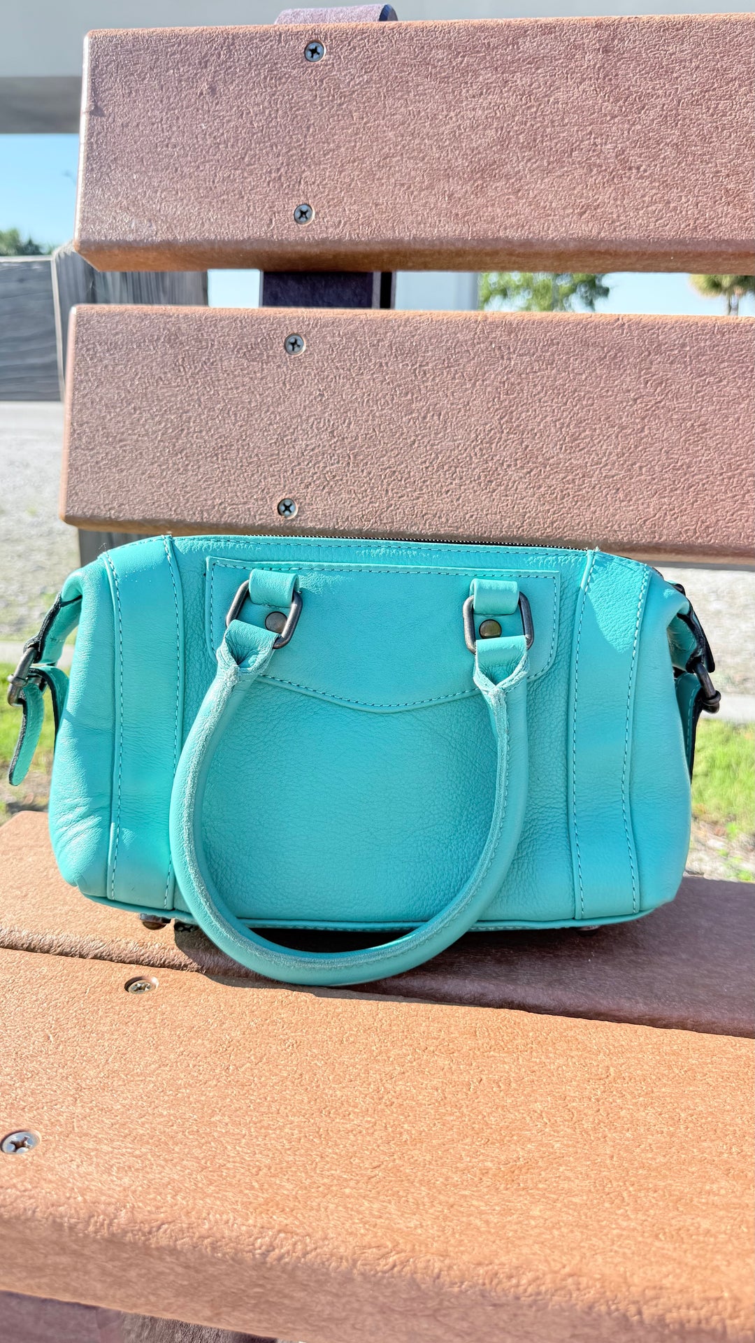 Turquoise Tooled Cowhide Handbag