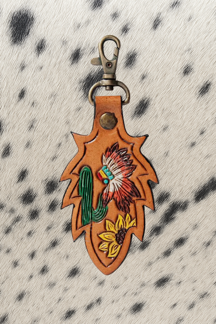 Handmade Western Tooled Leather Keychains | Purse Charm