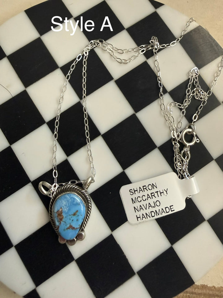 Sharon McCarthy Golden Hills Turquoise Petite Necklace | Navajo Handmade Sterling Silver