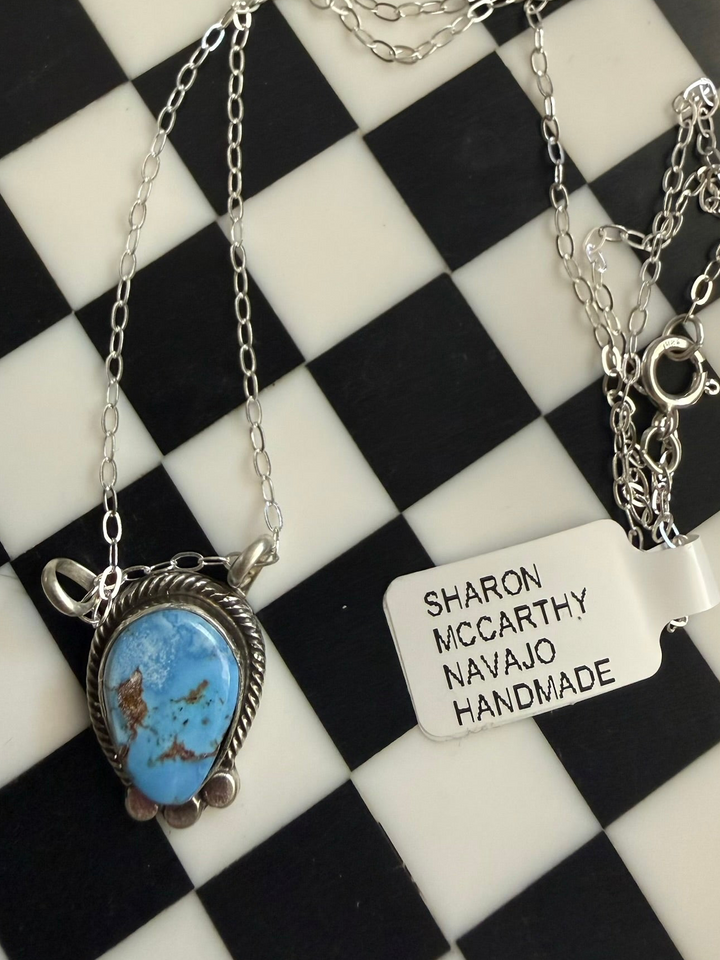 Sharon McCarthy Golden Hills Turquoise Petite Necklace | Navajo Handmade Sterling Silver