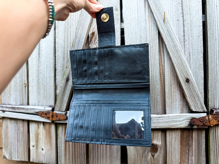 Speed Check Wallet | Handcrafted Black and White Tooled Leather Checkered Wallet with Black and Grey Cowhide