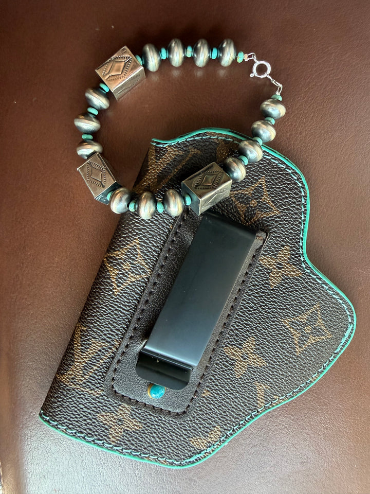 Authentic Handmade Navajo Pearl Bracelet – Sterling Silver and Mine 8 Turquoise - Kaylin Nakai - 7”