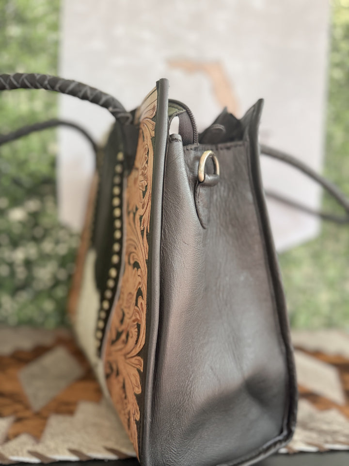 Family Tradition | in Black Leather - Tooled Leather & Cowhide Concealed Carry Tote