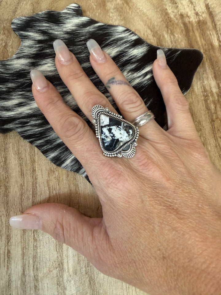 White Buffalo Style Southwestern Sterling Silver Statement Ring