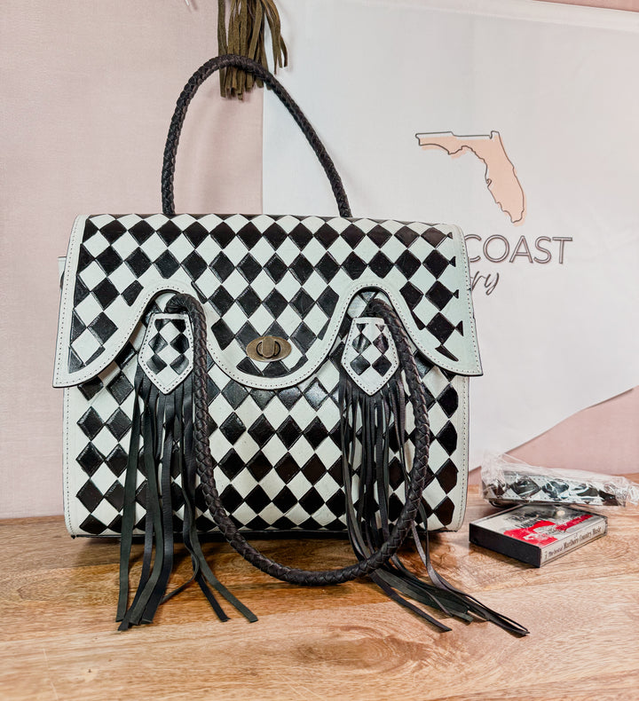 Speed Check No. 9 | Checkerboard Fringe Tote (Right-Hand Concealed Carry)