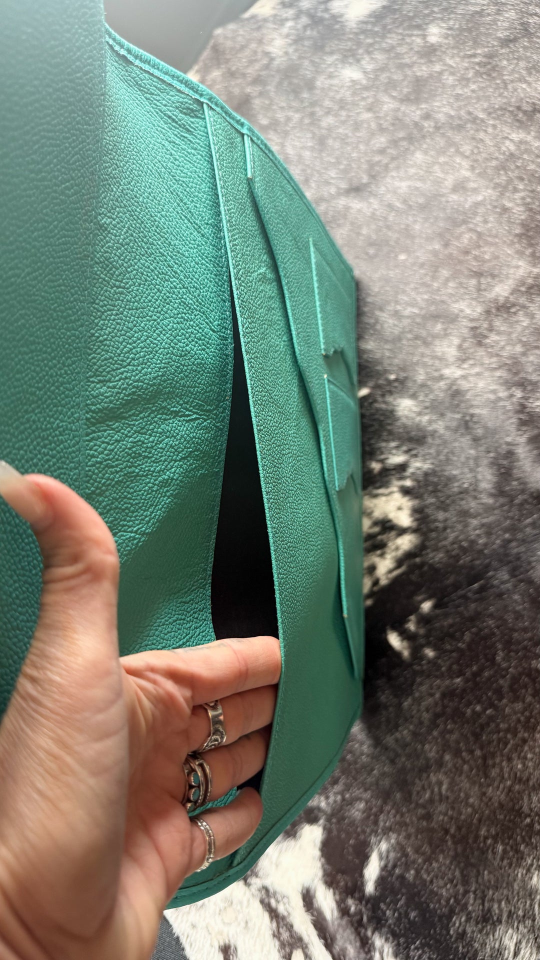 Genuine Leather Cowhide Padfolio | Turquoise Tooled Leather Portfolio Folder | Executive Portfolio Organizer