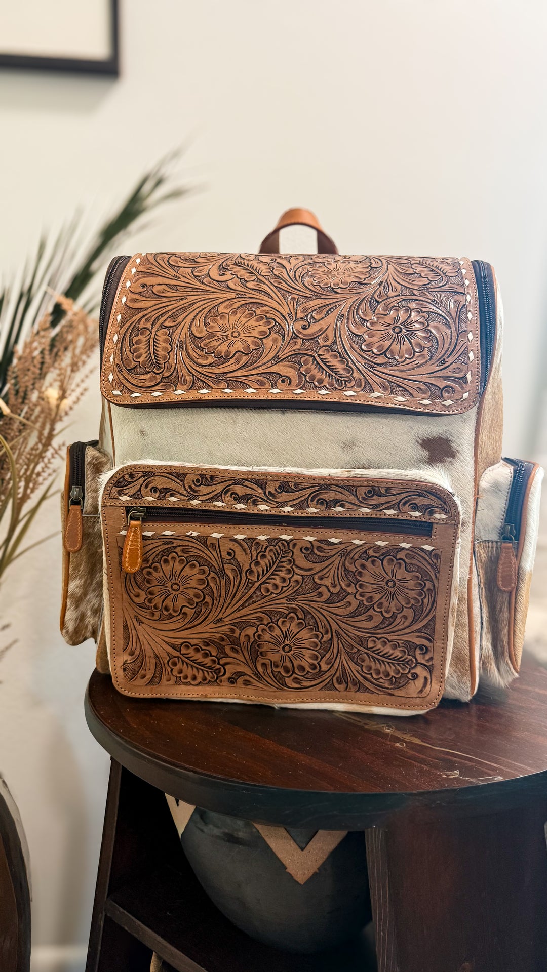 The Bubba XL Backpack | Tooled Leather Cowhide Travel Bag | Black or Tan