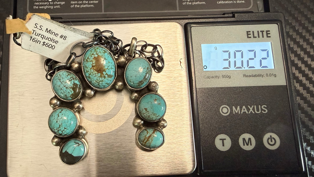 Navajo Sterling Silver Naja Necklace – No. 8 Turquoise – Handmade by Augustine Largo – 16” Chain