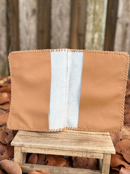 Tan Leather & Cowhide Bible Cover – Handmade Western Book Sleeve for Large Bibles & Notebooks