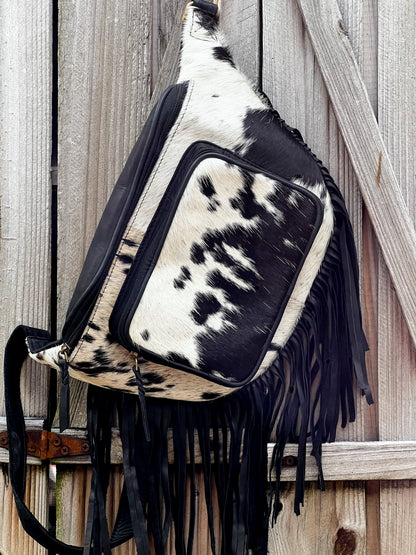 Night Moves black & tooled leather cowhide fringe purse