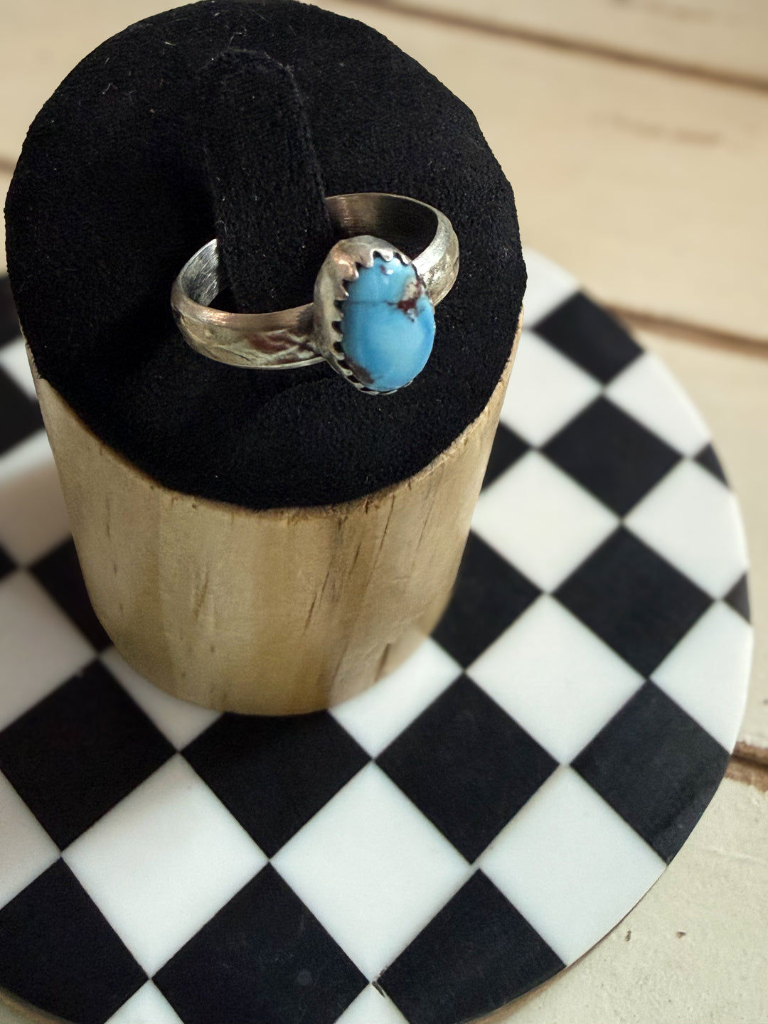 Golden Hills Turquoise Ring | Handmade Navajo Sterling Silver Petite Turquoise Ring | Size 7 | Robinson Martinez