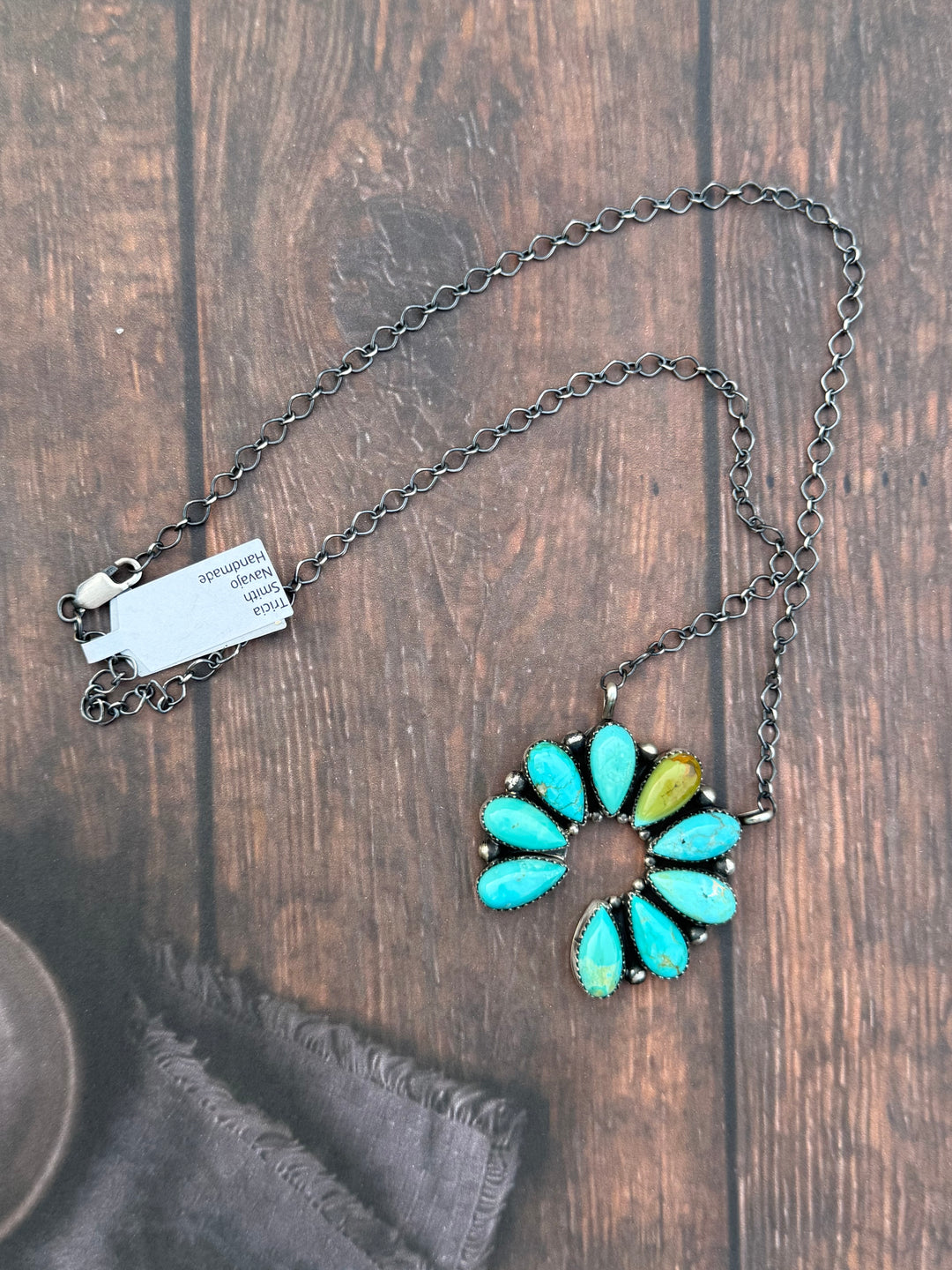 Tricia Smith Navajo Handmade Kingman Turquoise Blossom Necklace
