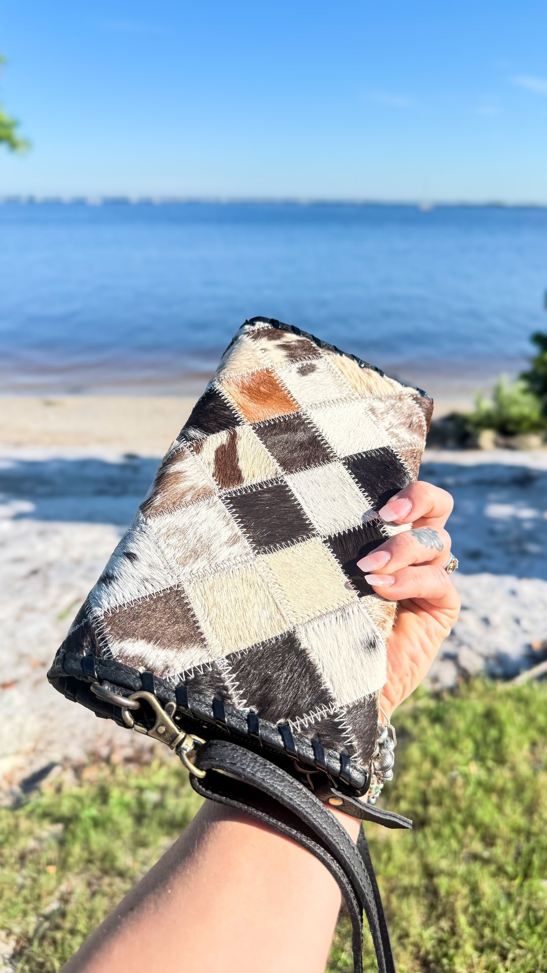Check Her Out | Cowhide Patchwork Leather Clutch Crossbody & Wallet Organizer