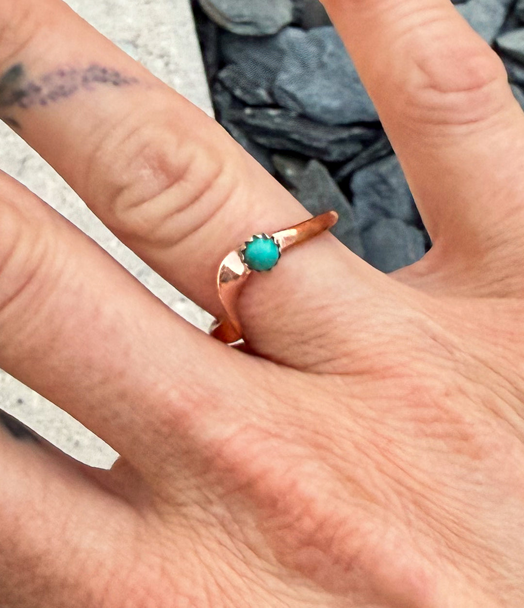 Navajo Handmade Pure Copper and Kingman Turquoise Stacker Rings - Size 7 and 7.5