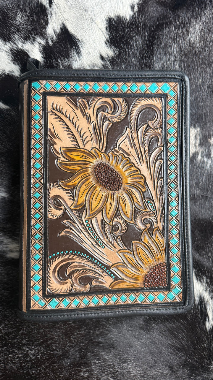 Hand Tooled Leather Bible Cover | Fits Standard, Large Print & Beautiful Word Bibles | Genuine Leather Zip Bible Case
