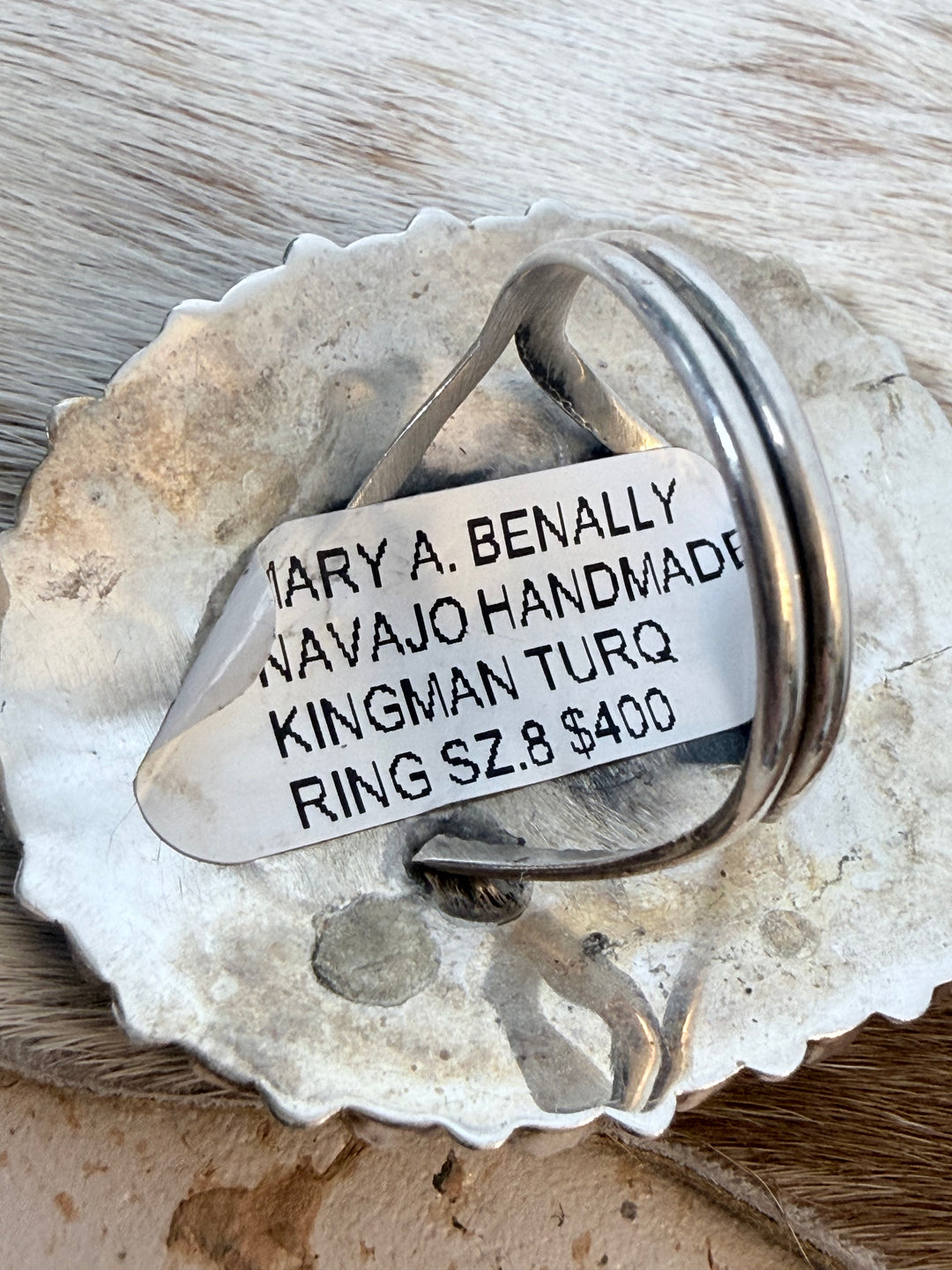 Mary A. Benally Kingman Turquoise Cluster Ring — Size 8