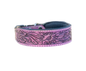 Magnolia Belle : (M/L) Pink Floral Leather Hand Tooled Dog Collar