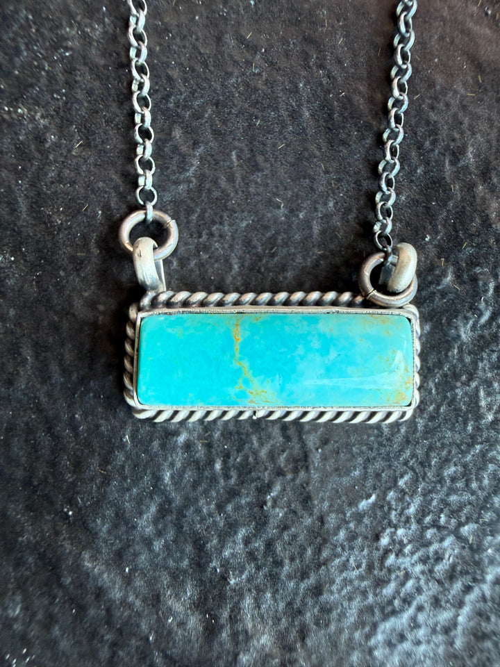 Navajo Handmade Kingman Bar Necklace by Johnny Dixon