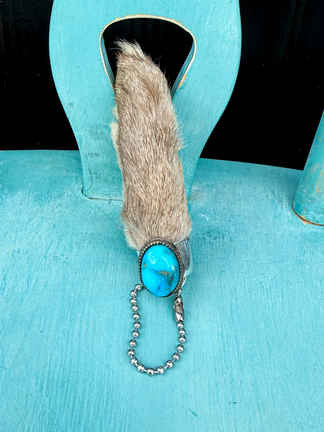 Texas Charm Rabbit’s Foot Bag Charm & Keychain | Genuine Turquoise | Handmade in Texas