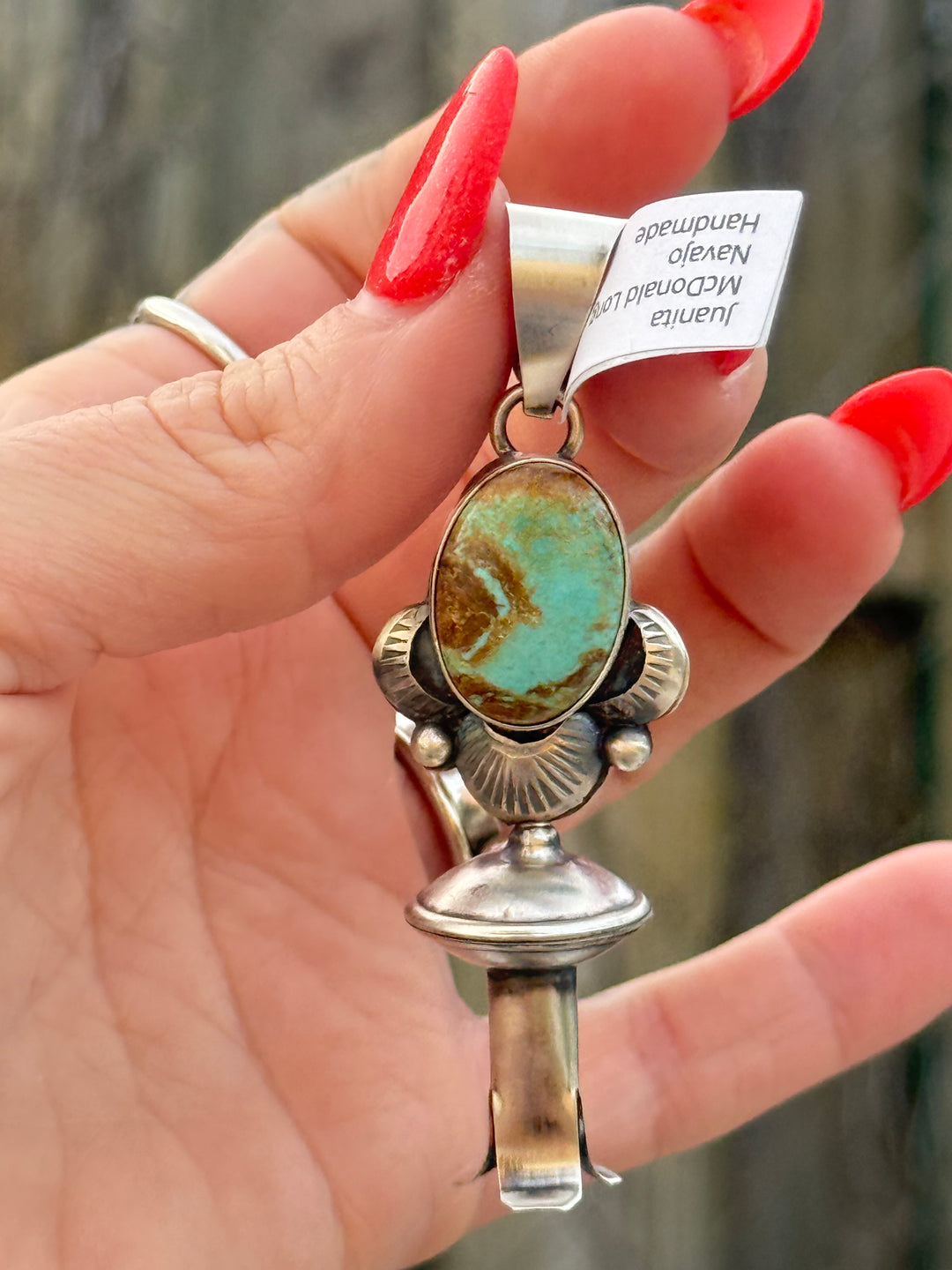 Navajo Number 8 Turquoise Squash Blossom Pendant | Sterling Silver by Juanita McDonald