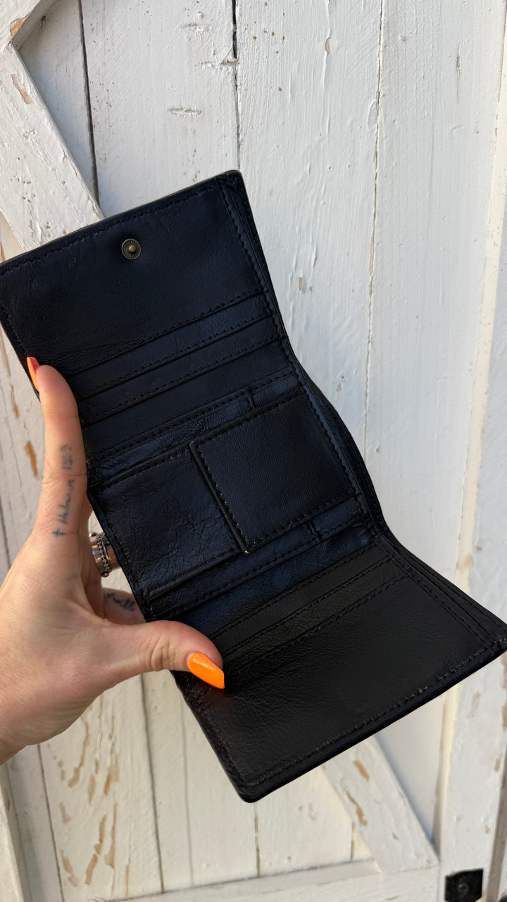 Compact Cowhide & Tooled Leather Bifold Wallet