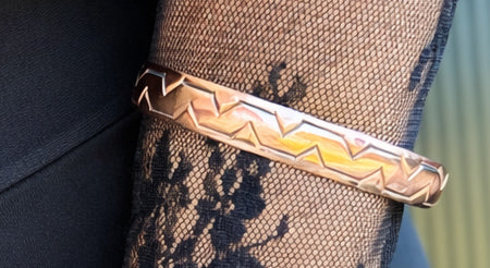 Copper geometric stamped cuff bracelet 7 inch adjustable