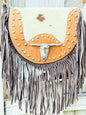 The Sundown Rider: Cowhide Fringe Crossbody with Bullhead Detail