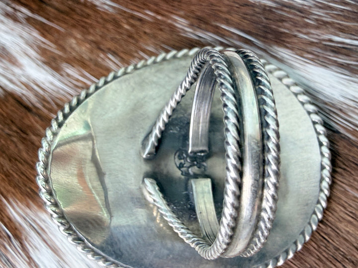Running Bear Navajo Cowboy Hat Ring | Kingman Turquoise Sterling Silver Size 5.5