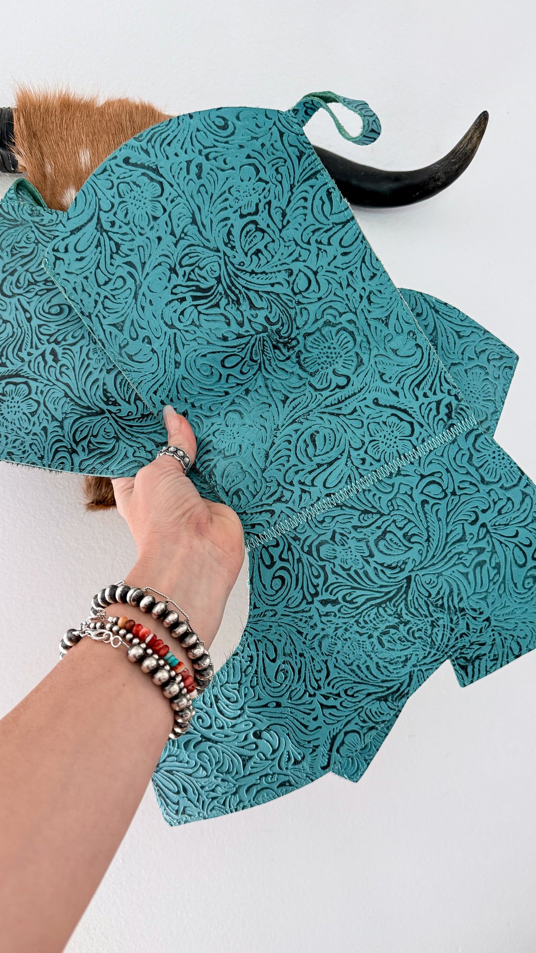 Turquoise Traditions | Cowhide & Leather Western Christmas Stockings – Set of 2
