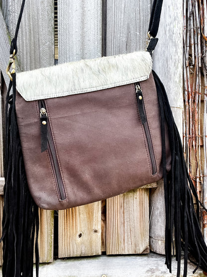 Saddle Blanket & Cowhide CC suede fringe purse