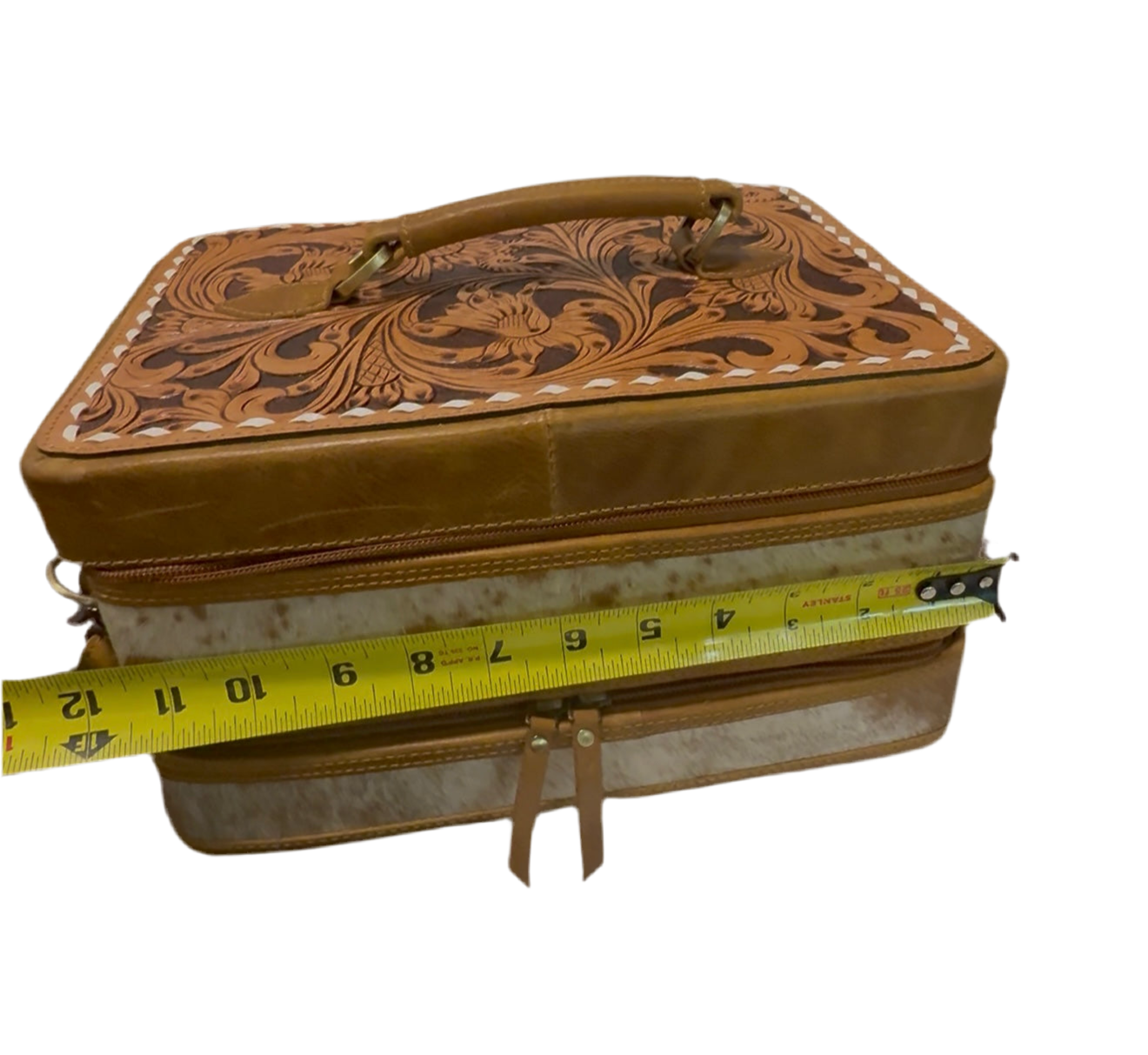 The Double Decker: Large Cowhide and Tooled Leather Jewelry Case