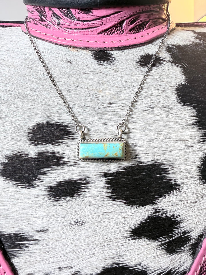 Navajo Handmade Kingman Bar Necklace by Johnny Dixon