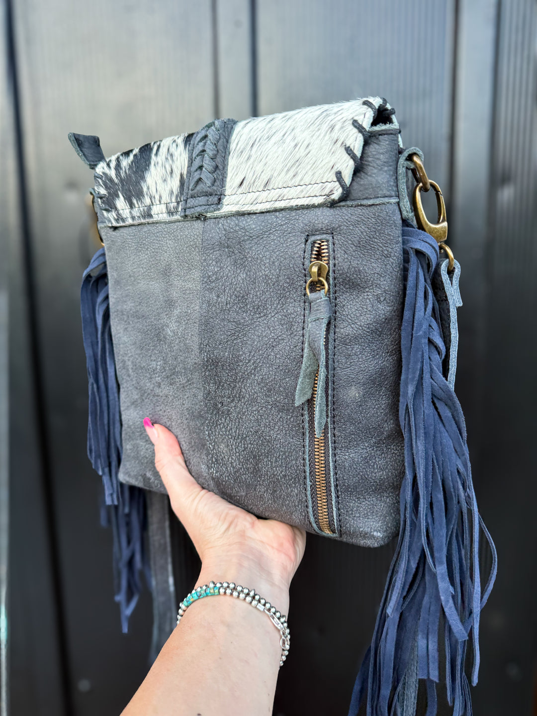 Genuine Leather Concealed Carry Crossbody Purse | Hair-on Cowhide Fringe Bag | Right Hand Draw