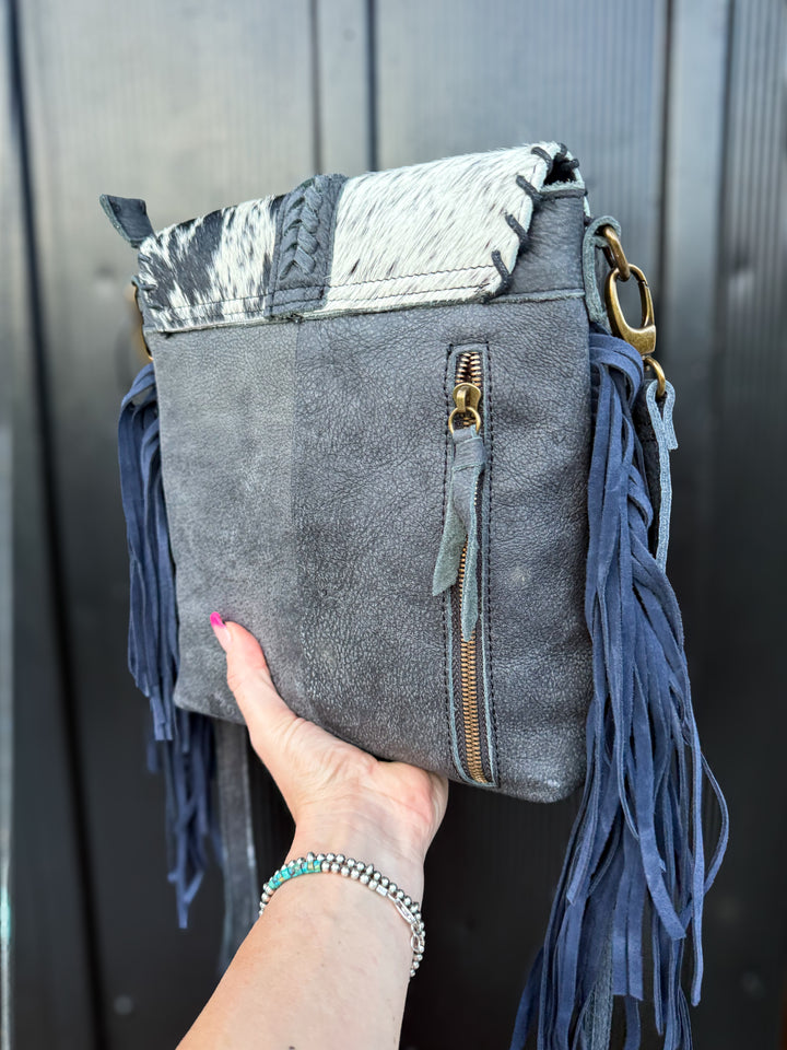 Genuine Leather Concealed Carry Crossbody Purse | Hair-on Cowhide Fringe Bag | Right Hand Draw