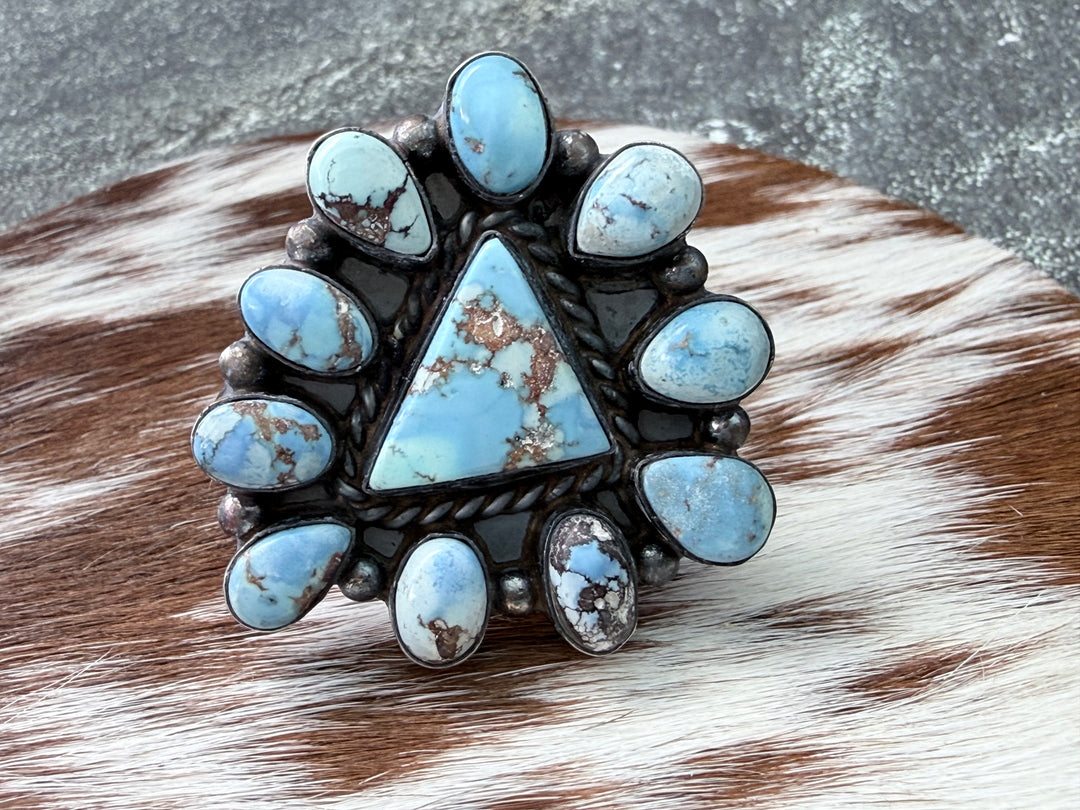 Wilson Dawes Golden Hills Turquoise Cluster Statement Ring — Navajo Handmade Sterling Silver