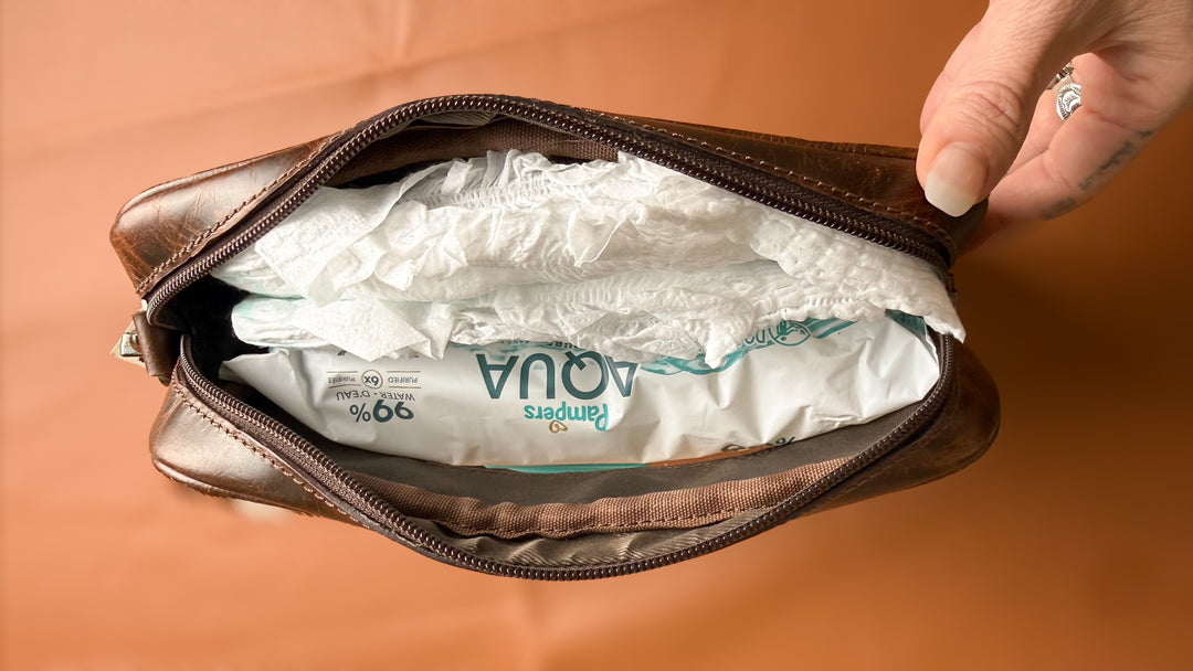 Genuine Cowhide Baby Wipes Holder | Leather Mini Diaper Bag with Wrist Strap