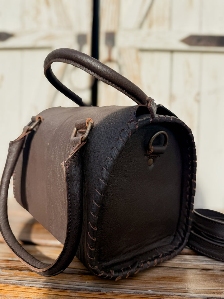 Desert Mirage Tooled Leather Speedy Bag | Hand Painted Western Satchel & Crossbody